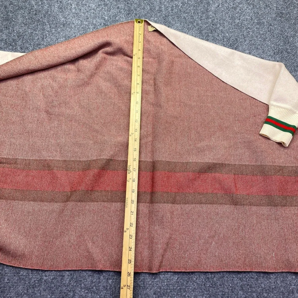 Burberry London England Reversible Poncho Cape Cream Red Green Stripe